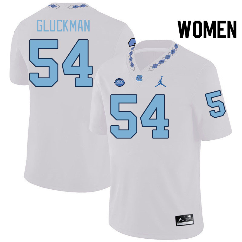 Women #54 Zach Gluckman North Carolina Tar Heels College Football Jerseys Stitched-White